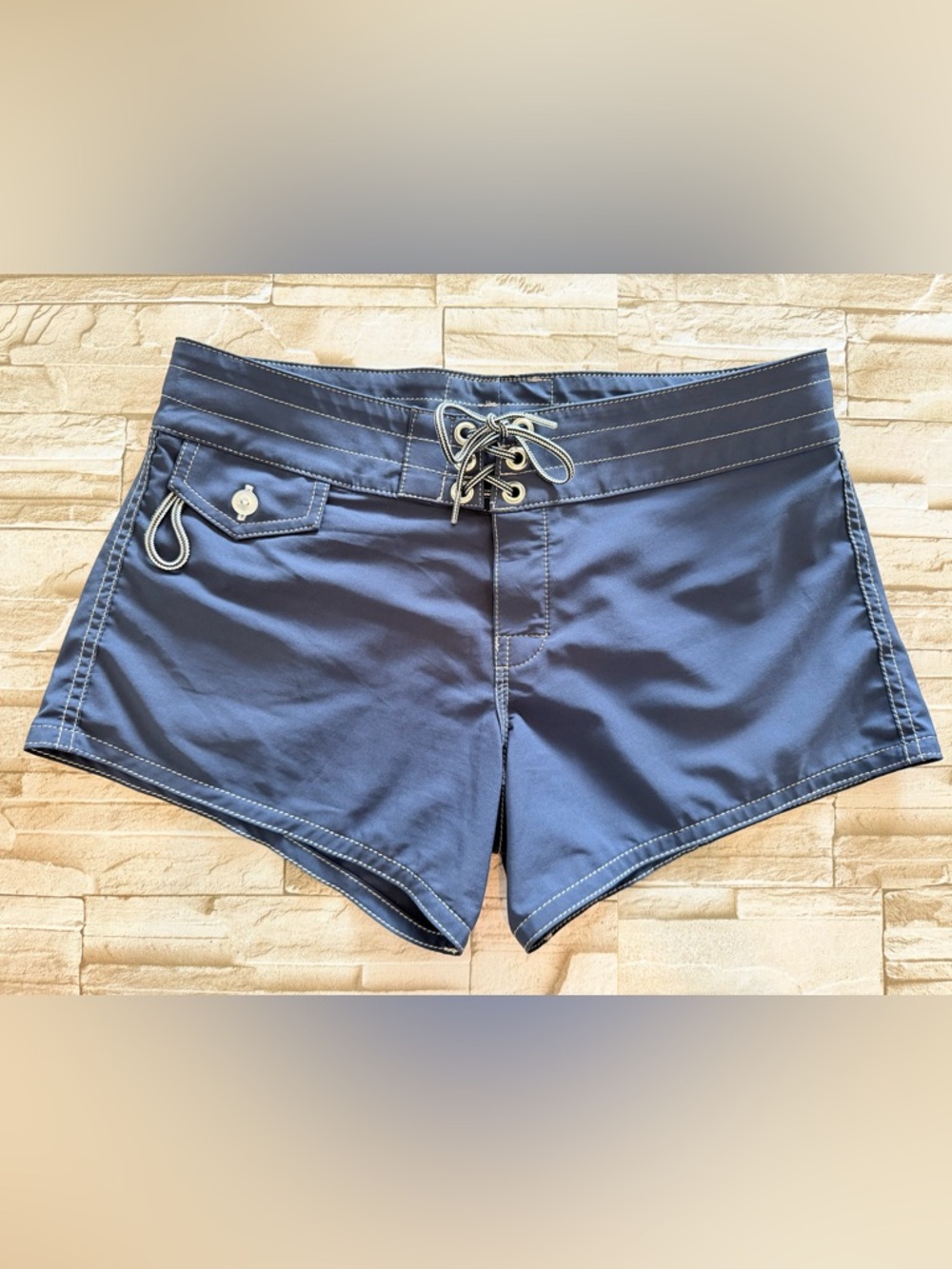 Birdwell Navy Blue Women's Swim Shorts with Lace-Up Waist
